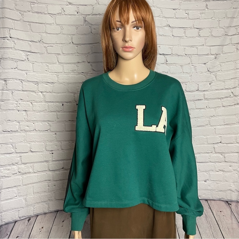 NWT New Zara Green LA Boxy Sweatshirt Size L